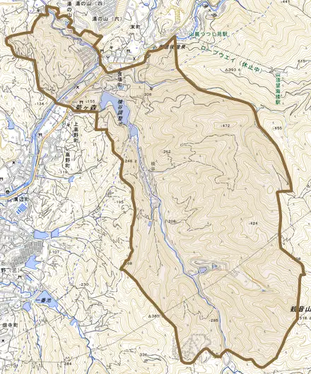 食場町とその周辺の地図。町の範囲を重ねている