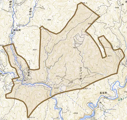 神次郎町とその周辺の地図。町の範囲を重ねている