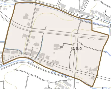 常保免とその周辺の地図。町の範囲を重ねている