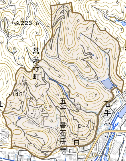 常光寺町とその周辺の地図。町の範囲を重ねている
