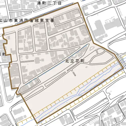 北立花町とその周辺の地図。町の範囲を重ねている