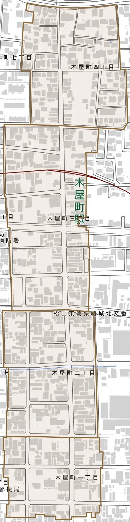 木屋町とその周辺の地図。町の範囲を重ねている