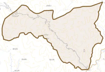 九川とその周辺の地図。町の範囲を重ねている
