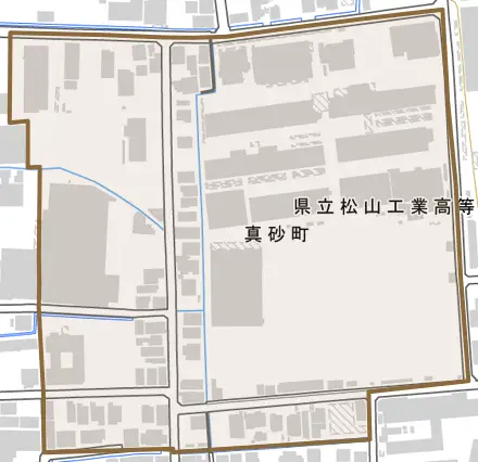 真砂町とその周辺の地図。町の範囲を重ねている