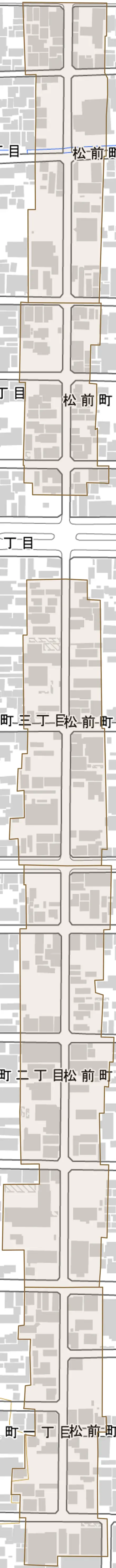 松前町とその周辺の地図。町の範囲を重ねている