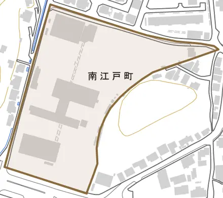 南江戸町とその周辺の地図。町の範囲を重ねている