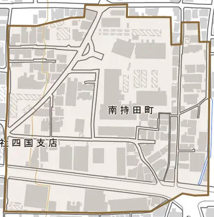 南持田町とその周辺の地図。町の範囲を重ねている