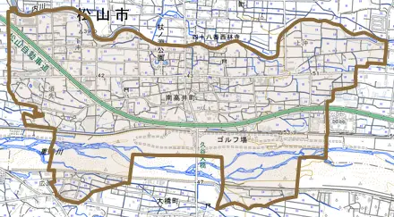 南高井町とその周辺の地図。町の範囲を重ねている