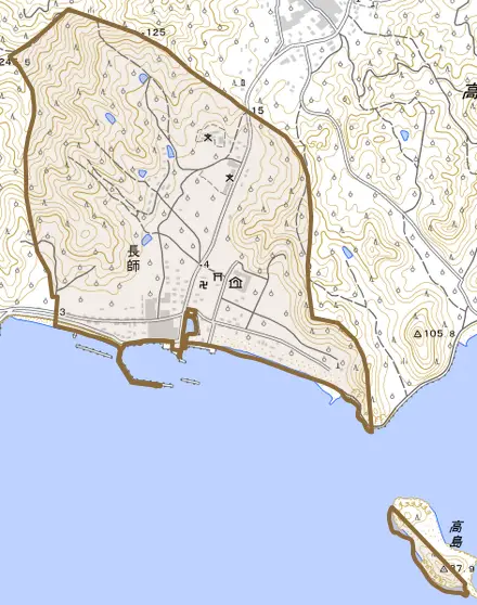 長師とその周辺の地図。町の範囲を重ねている