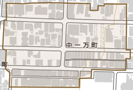 中一万町とその周辺の地図。町の範囲を重ねている