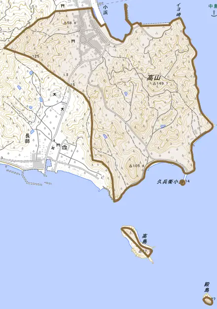小浜とその周辺の地図。町の範囲を重ねている