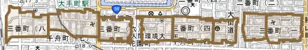 三番町とその周辺の地図。町の範囲を重ねている
