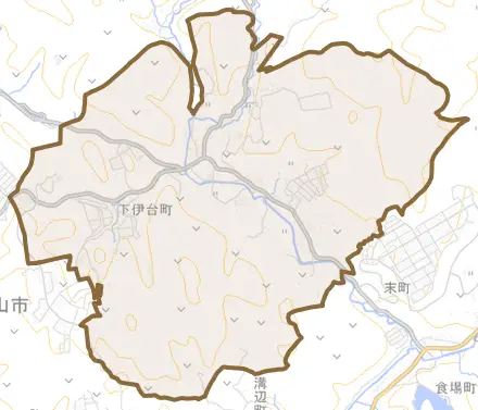下伊台町とその周辺の地図。町の範囲を重ねている