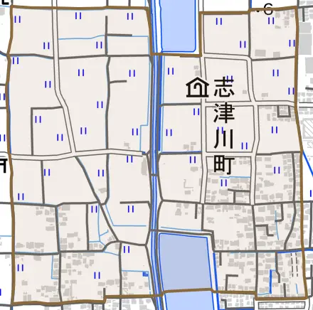志津川町とその周辺の地図。町の範囲を重ねている