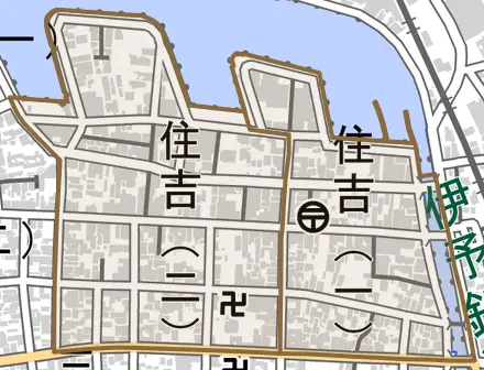 住吉とその周辺の地図。町の範囲を重ねている