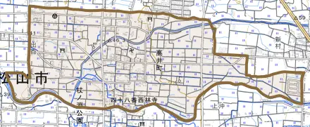 高井町とその周辺の地図。町の範囲を重ねている
