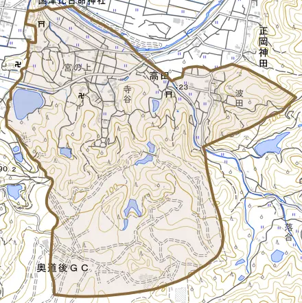 高田とその周辺の地図。町の範囲を重ねている