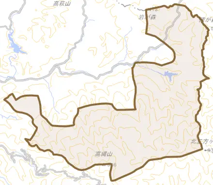 立岩米之野とその周辺の地図。町の範囲を重ねている
