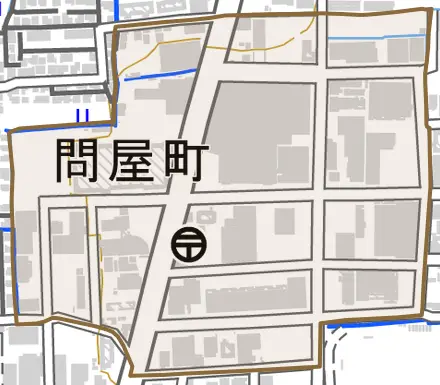 問屋町とその周辺の地図。町の範囲を重ねている