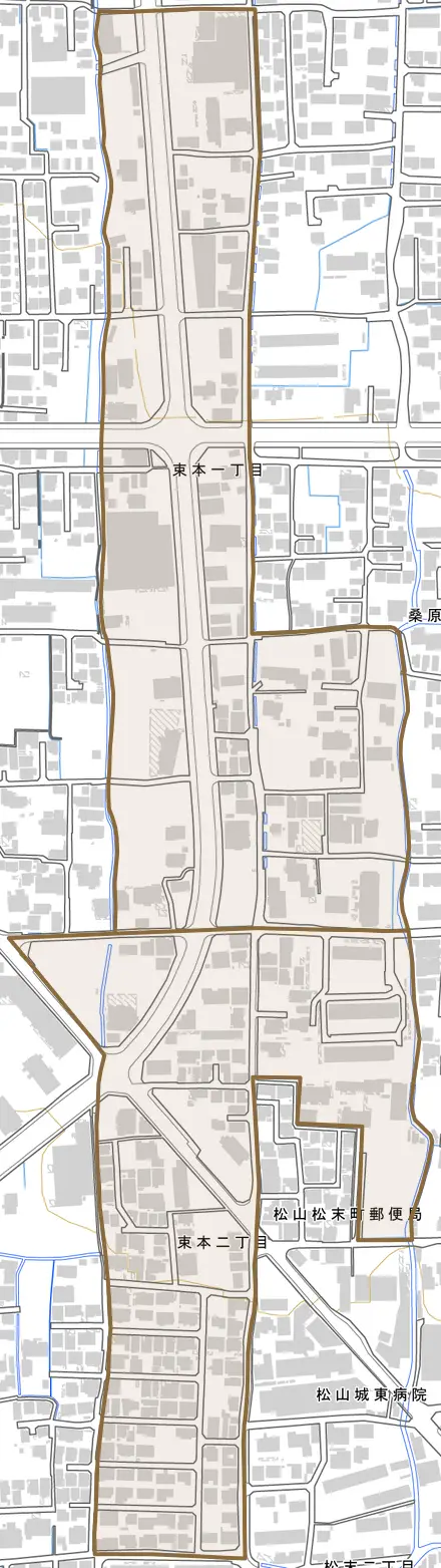束本とその周辺の地図。町の範囲を重ねている