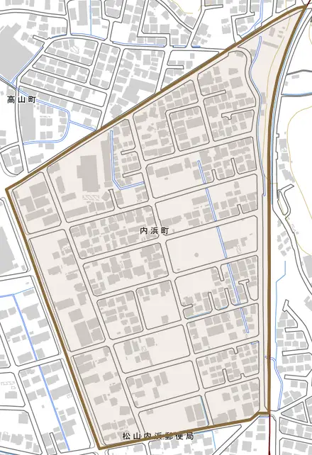 内浜町とその周辺の地図。町の範囲を重ねている