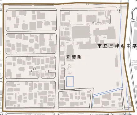 若葉町とその周辺の地図。町の範囲を重ねている