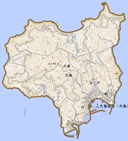 大島とその周辺の地図。町の範囲を重ねている