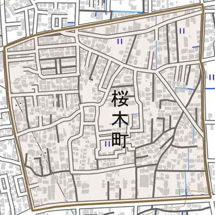 桜木町とその周辺の地図。町の範囲を重ねている