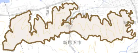 金子とその周辺の地図。町の範囲を重ねている
