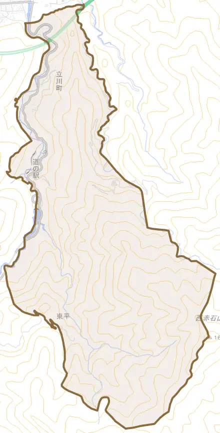 立川町とその周辺の地図。町の範囲を重ねている