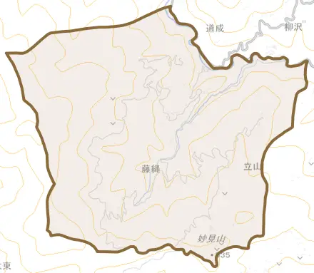 藤縄とその周辺の地図。町の範囲を重ねている