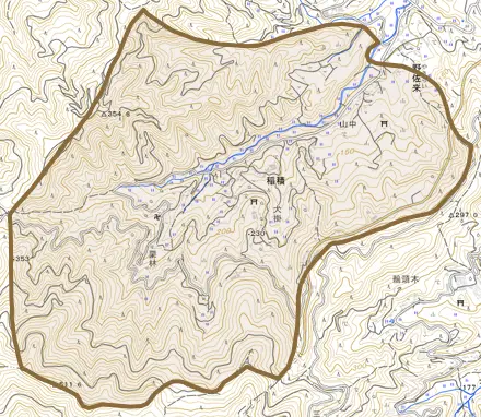 稲積とその周辺の地図。町の範囲を重ねている