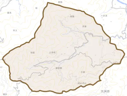上須戒とその周辺の地図。町の範囲を重ねている