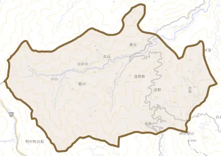 蔵川とその周辺の地図。町の範囲を重ねている