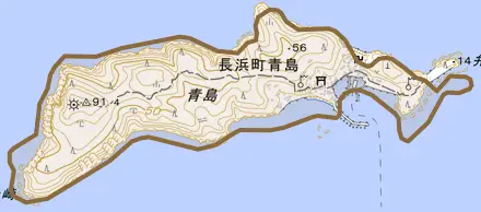長浜町青島とその周辺の地図。町の範囲を重ねている