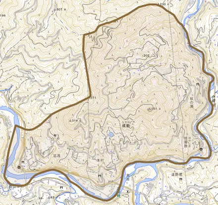 成能とその周辺の地図。町の範囲を重ねている