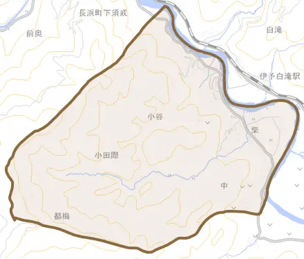 柴とその周辺の地図。町の範囲を重ねている