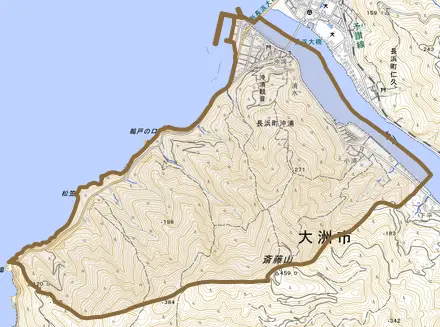 長浜町沖浦とその周辺の地図。町の範囲を重ねている