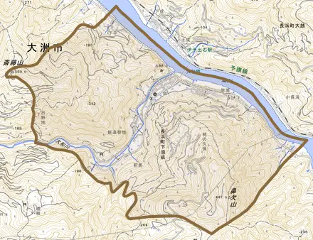長浜町下須戒とその周辺の地図。町の範囲を重ねている