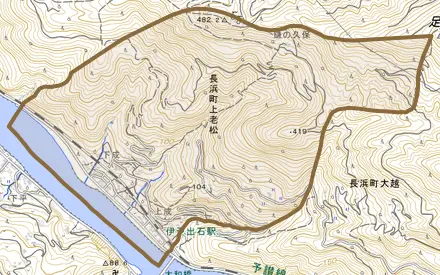 長浜町上老松とその周辺の地図。町の範囲を重ねている