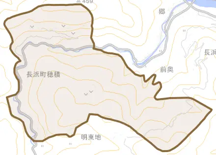 長浜町穂積とその周辺の地図。町の範囲を重ねている