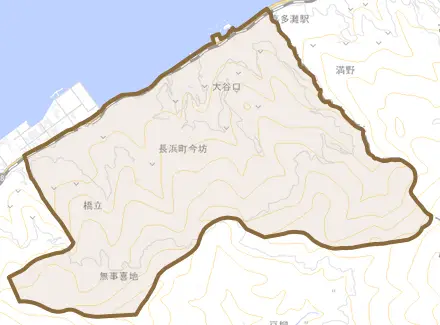 長浜町今坊とその周辺の地図。町の範囲を重ねている