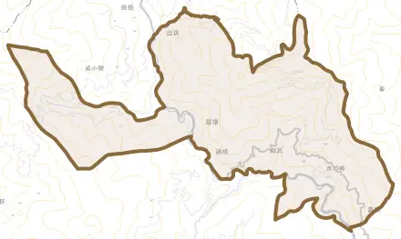 柳沢とその周辺の地図。町の範囲を重ねている