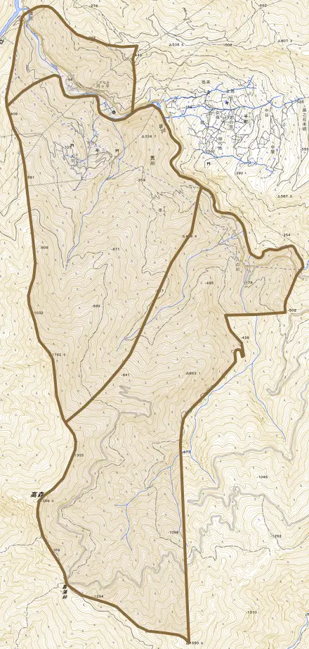 荒川とその周辺の地図。町の範囲を重ねている