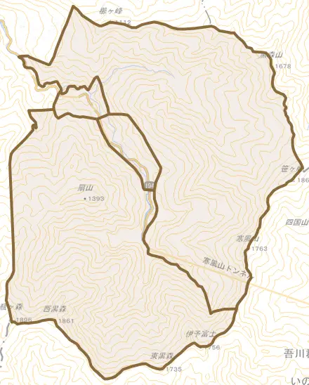 藤之石とその周辺の地図。町の範囲を重ねている