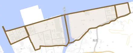 ひうちとその周辺の地図。町の範囲を重ねている