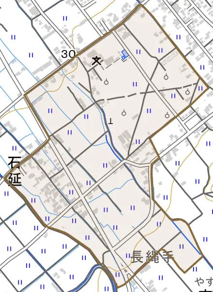 石延とその周辺の地図。町の範囲を重ねている