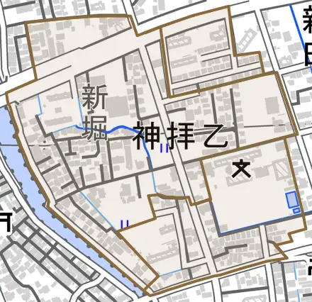 神拝乙とその周辺の地図。町の範囲を重ねている
