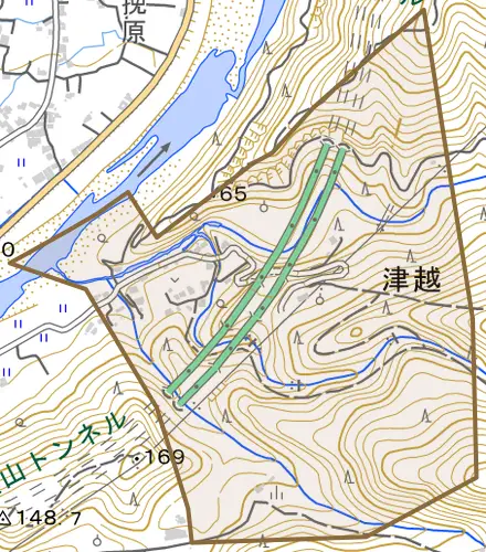 中野丙とその周辺の地図。町の範囲を重ねている