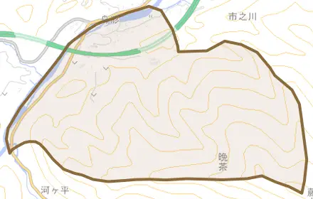 中野乙とその周辺の地図。町の範囲を重ねている